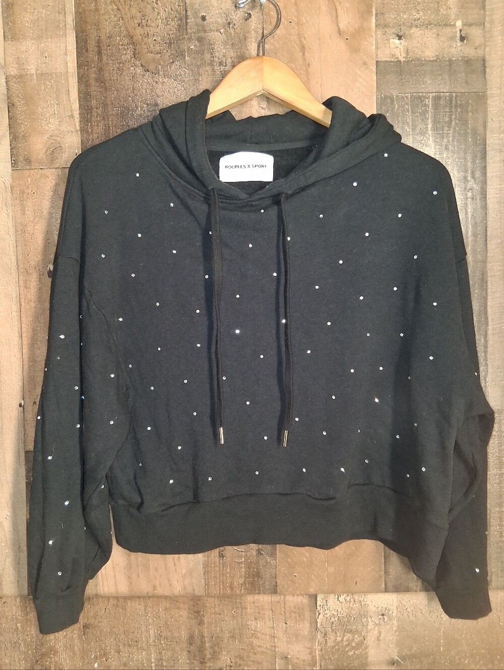 The Kooples X Sport Rhinstone Print Black Hoodie Sweatshirt Size 2 Paris